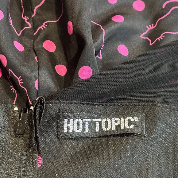 Hot Topic Dress Kitty Cat Retro Pinup Polka Dot Black Pink 50s Rockabilly MEDIUM - Picture 3 of 11